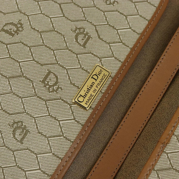 Christian Dior Honeycomb Canvas Clutch Bag PVC Beige Gold Auth 162115