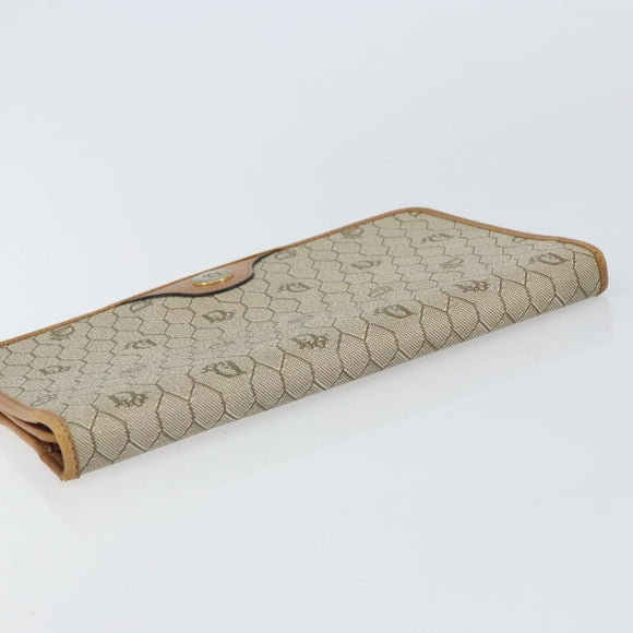 Christian Dior Honeycomb Canvas Clutch Bag PVC Beige Gold Auth 162115