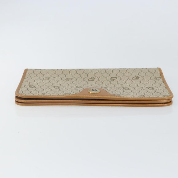 Christian Dior Honeycomb Canvas Clutch Bag PVC Beige Gold Auth 162115