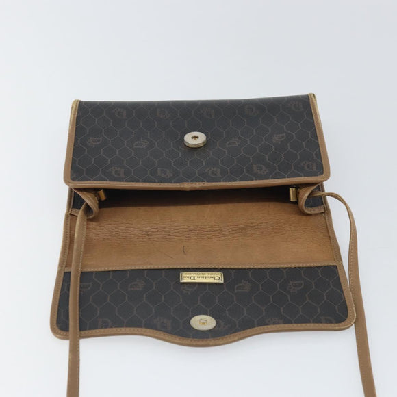 Christian Dior Honeycomb Canvas Shoulder Bag PVC Black Auth 162117