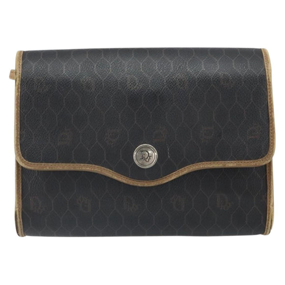 Christian Dior Honeycomb Canvas Shoulder Bag PVC Black Auth 162117