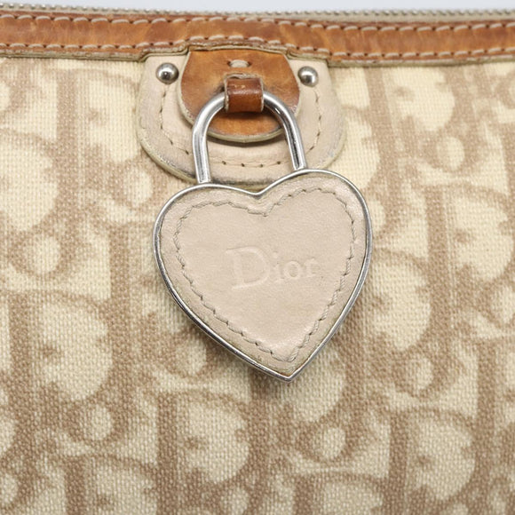 Christian Dior Trotter Canvas Shoulder Bag PVC Beige Silver Auth 162118