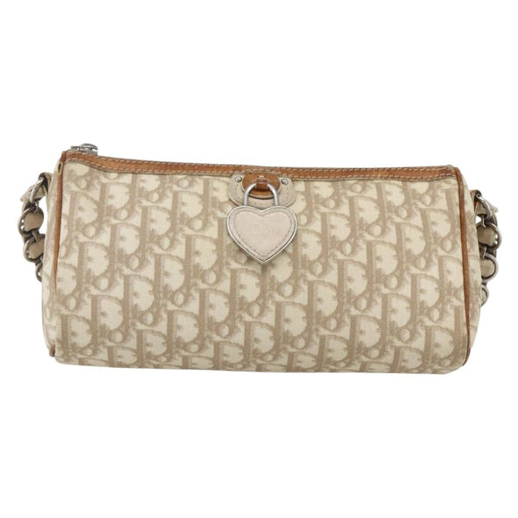 Christian Dior Trotter Canvas Shoulder Bag PVC Beige Silver Auth 162118