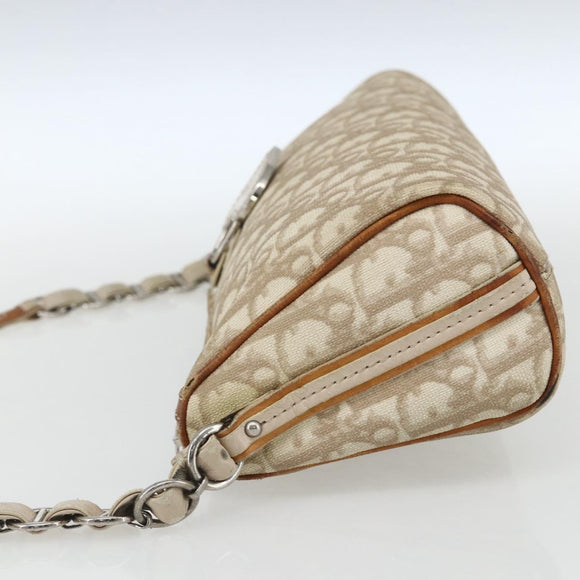 Christian Dior Trotter Canvas Shoulder Bag PVC Beige Silver Auth 162118