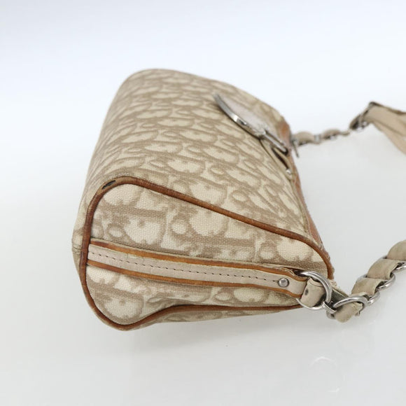 Christian Dior Trotter Canvas Shoulder Bag PVC Beige Silver Auth 162118
