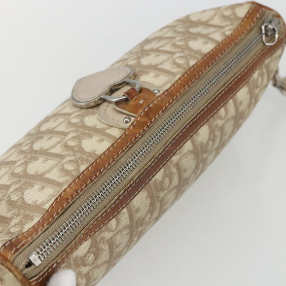 Christian Dior Trotter Canvas Shoulder Bag PVC Beige Silver Auth 162118