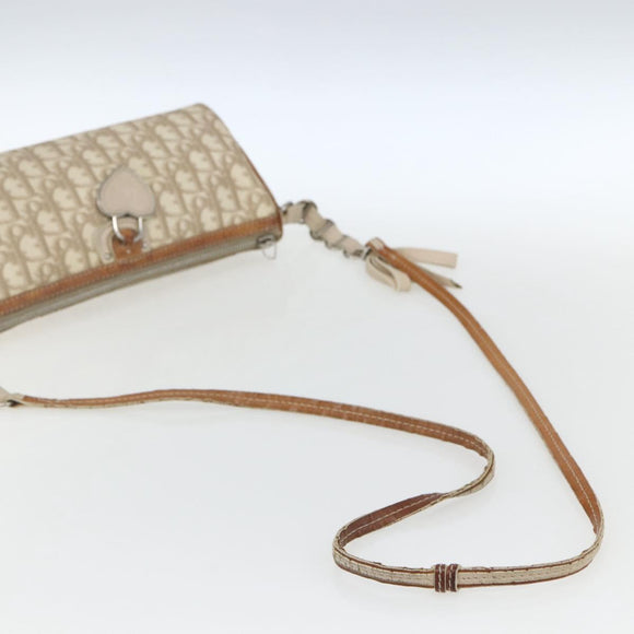 Christian Dior Trotter Canvas Shoulder Bag PVC Beige Silver Auth 162118