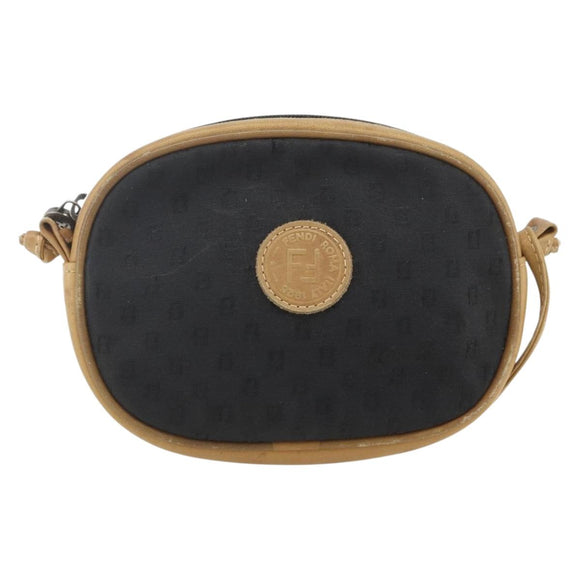 FENDI Zucchino Canvas Shoulder Bag Black Silver Auth 162122