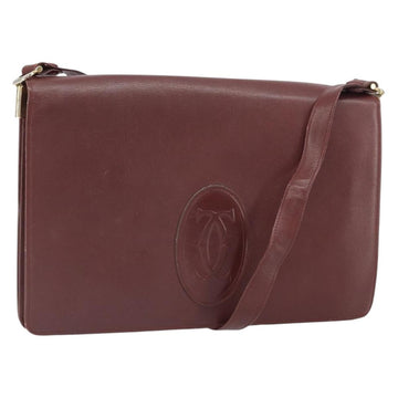 CARTIER Must Line Shoulder Bag Leather Bordeaux Gold Auth 162125