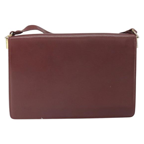 CARTIER Must Line Shoulder Bag Leather Bordeaux Gold Auth 162125