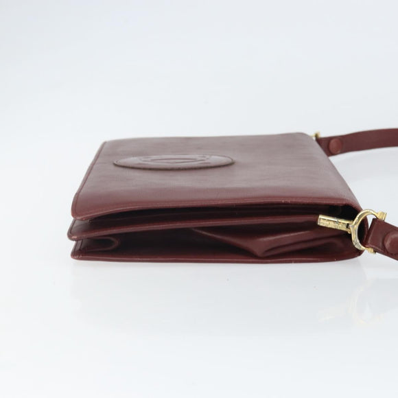CARTIER Must Line Shoulder Bag Leather Bordeaux Gold Auth 162125