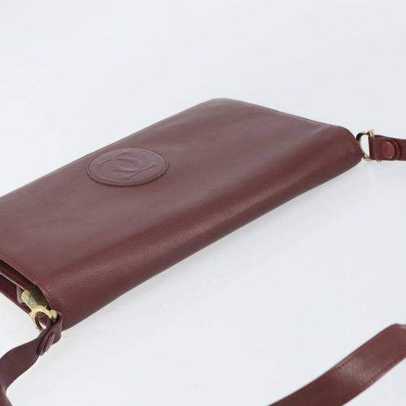 CARTIER Must Line Shoulder Bag Leather Bordeaux Gold Auth 162125