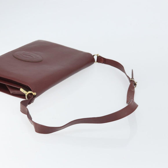 CARTIER Must Line Shoulder Bag Leather Bordeaux Gold Auth 162125