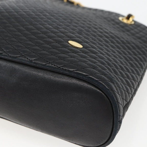 BALLY Chain Shoulder Bag Leather Navy Gold Auth 162126