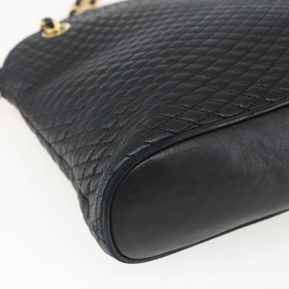 BALLY Chain Shoulder Bag Leather Navy Gold Auth 162126