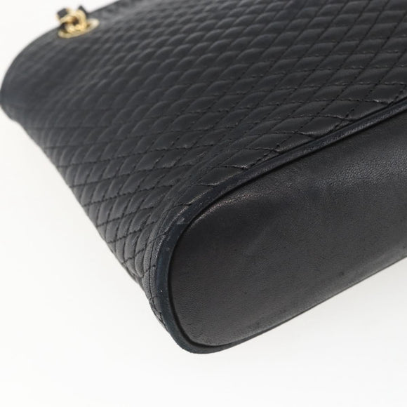 BALLY Chain Shoulder Bag Leather Navy Gold Auth 162126