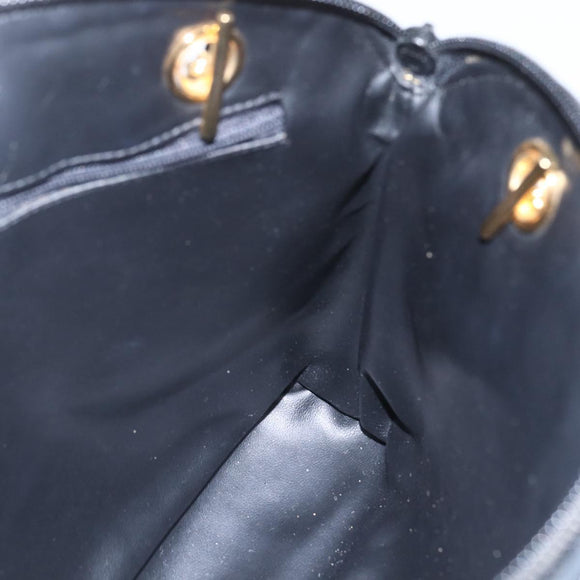 BALLY Chain Shoulder Bag Leather Navy Gold Auth 162126