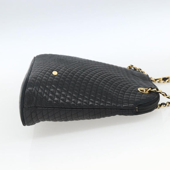 BALLY Chain Shoulder Bag Leather Navy Gold Auth 162126