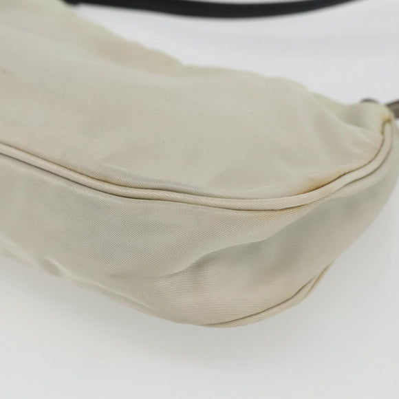 PRADA Shoulder Bag Nylon Beige Silver Auth 162128