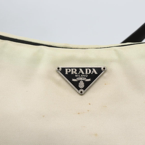 PRADA Shoulder Bag Nylon Beige Silver Auth 162128