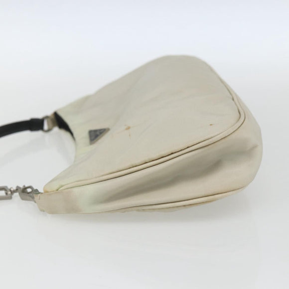 PRADA Shoulder Bag Nylon Beige Silver Auth 162128