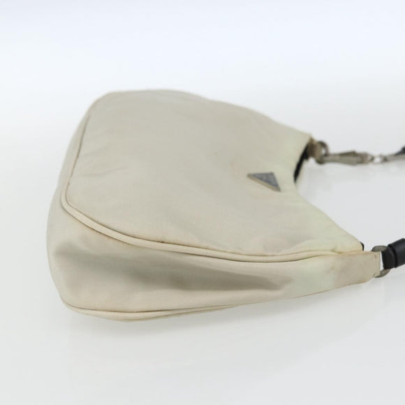 PRADA Shoulder Bag Nylon Beige Silver Auth 162128