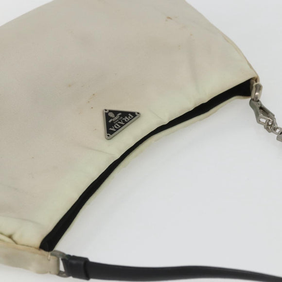 PRADA Shoulder Bag Nylon Beige Silver Auth 162128