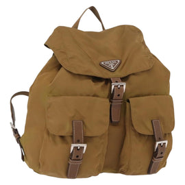 PRADA Backpack Nylon Beige Silver Auth 162129