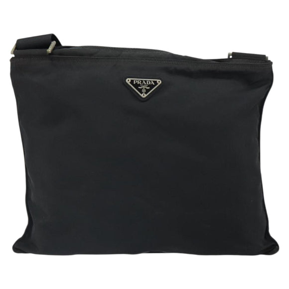 PRADA Shoulder Bag Nylon Black Silver Auth 162132