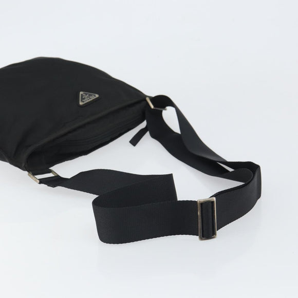 PRADA Shoulder Bag Nylon Black Silver Auth 162132