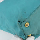 PRADA Hand Bag Nylon Turquoise Blue Gold Auth 162138-14