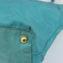 PRADA Hand Bag Nylon Turquoise Blue Gold Auth 162138-15