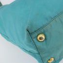 PRADA Hand Bag Nylon Turquoise Blue Gold Auth 162138-16