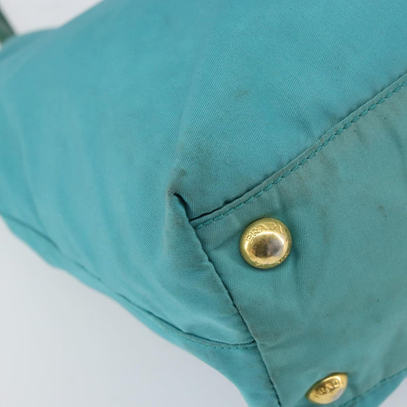 PRADA Hand Bag Nylon Turquoise Blue Gold Auth 162138