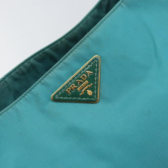 PRADA Hand Bag Nylon Turquoise Blue Gold Auth 162138