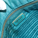 PRADA Hand Bag Nylon Turquoise Blue Gold Auth 162138-18