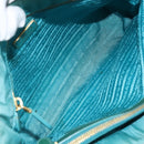 PRADA Hand Bag Nylon Turquoise Blue Gold Auth 162138-11