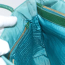 PRADA Hand Bag Nylon Turquoise Blue Gold Auth 162138-19
