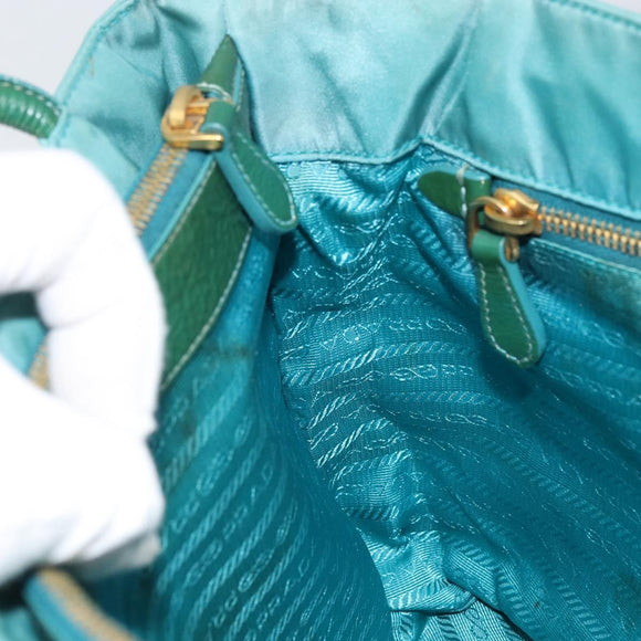 PRADA Hand Bag Nylon Turquoise Blue Gold Auth 162138