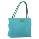 PRADA Hand Bag Nylon Turquoise Blue Gold Auth 162138-1