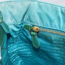 PRADA Hand Bag Nylon Turquoise Blue Gold Auth 162138-21