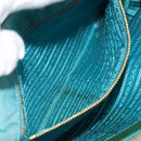 PRADA Hand Bag Nylon Turquoise Blue Gold Auth 162138-22