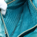 PRADA Hand Bag Nylon Turquoise Blue Gold Auth 162138-24