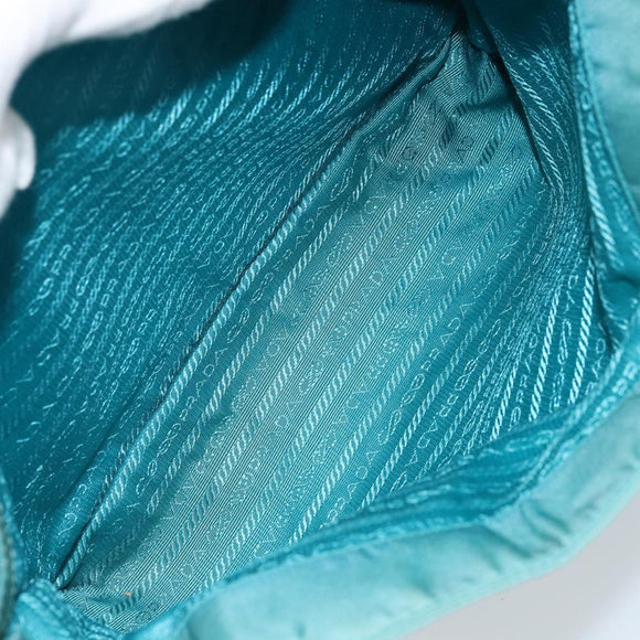 PRADA Hand Bag Nylon Turquoise Blue Gold Auth 162138