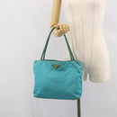 PRADA Hand Bag Nylon Turquoise Blue Gold Auth 162138-26