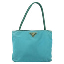 PRADA Hand Bag Nylon Turquoise Blue Gold Auth 162138-13