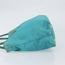 PRADA Hand Bag Nylon Turquoise Blue Gold Auth 162138-4