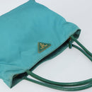 PRADA Hand Bag Nylon Turquoise Blue Gold Auth 162138-6