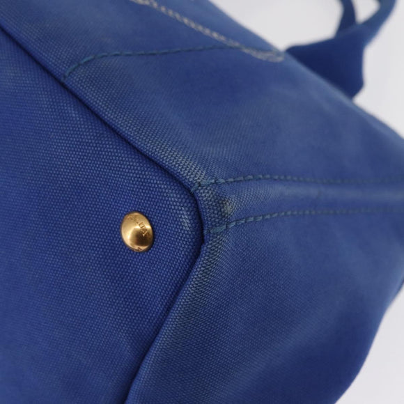 PRADA Canapa MM Hand Bag Canvas Blue Gold Auth 162140