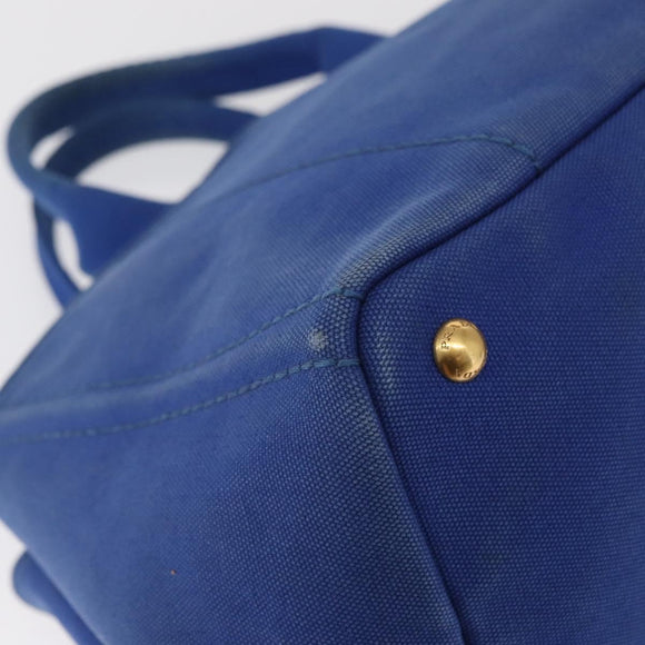 PRADA Canapa MM Hand Bag Canvas Blue Gold Auth 162140